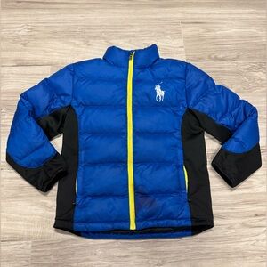 Ralph Lauren Blue Puffer Jacket with Yellow Zip and Black Panels Youth Med 10-12